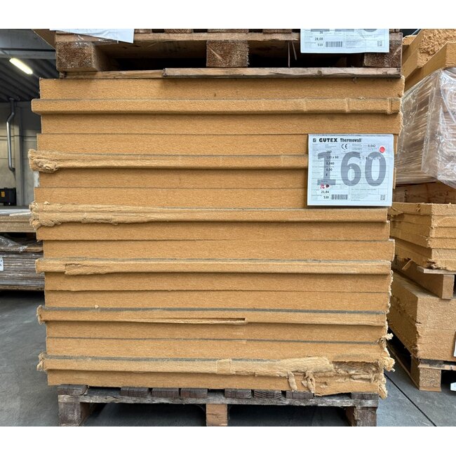 Gutex Uitverkoop: Gutex Thermowall T+G, 160mm, 130x60cm, 12 platen, 9,36m2, beschadigd