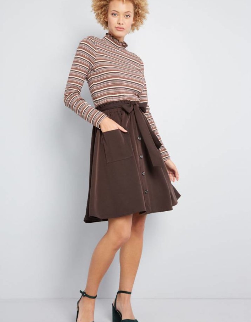 Ella Midi A-Line Brown Skirt