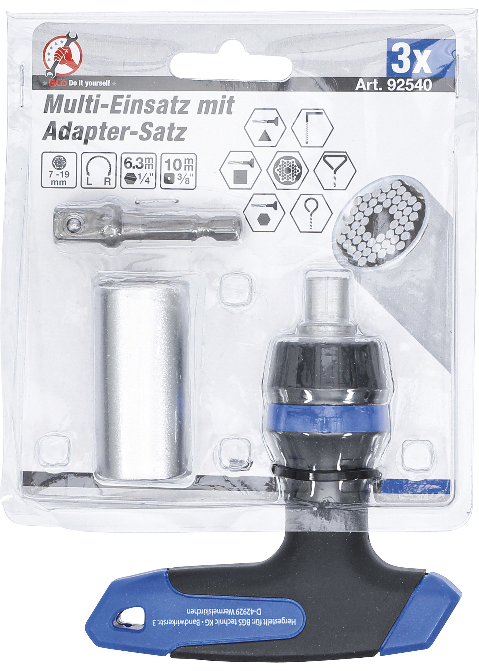 BGS Multi-dop  adapterset T-ratelhandgreep 3-delig