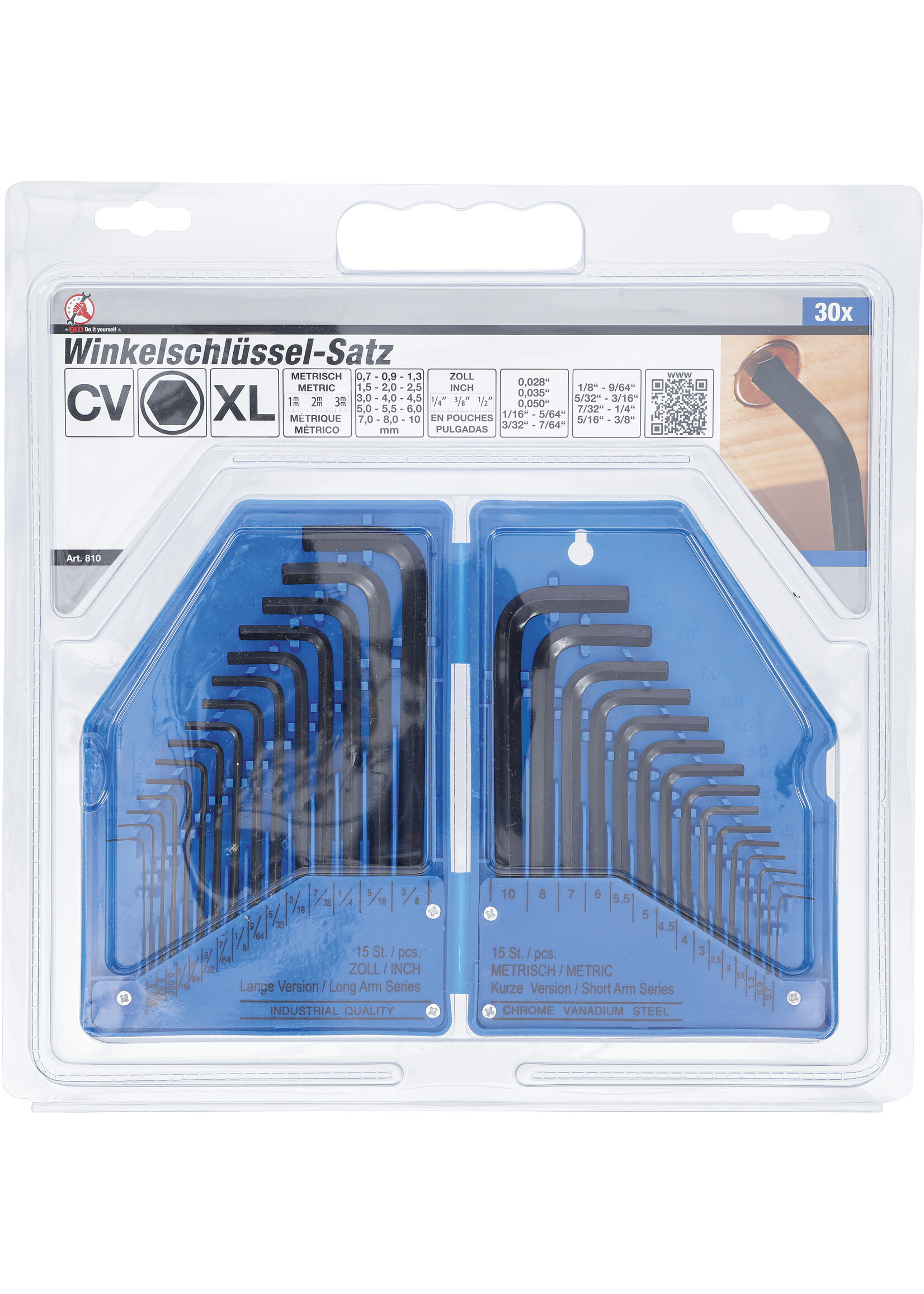 BGS Inbussleutelset | Inch / metrisch | Binnenzeskant | 30 stuks