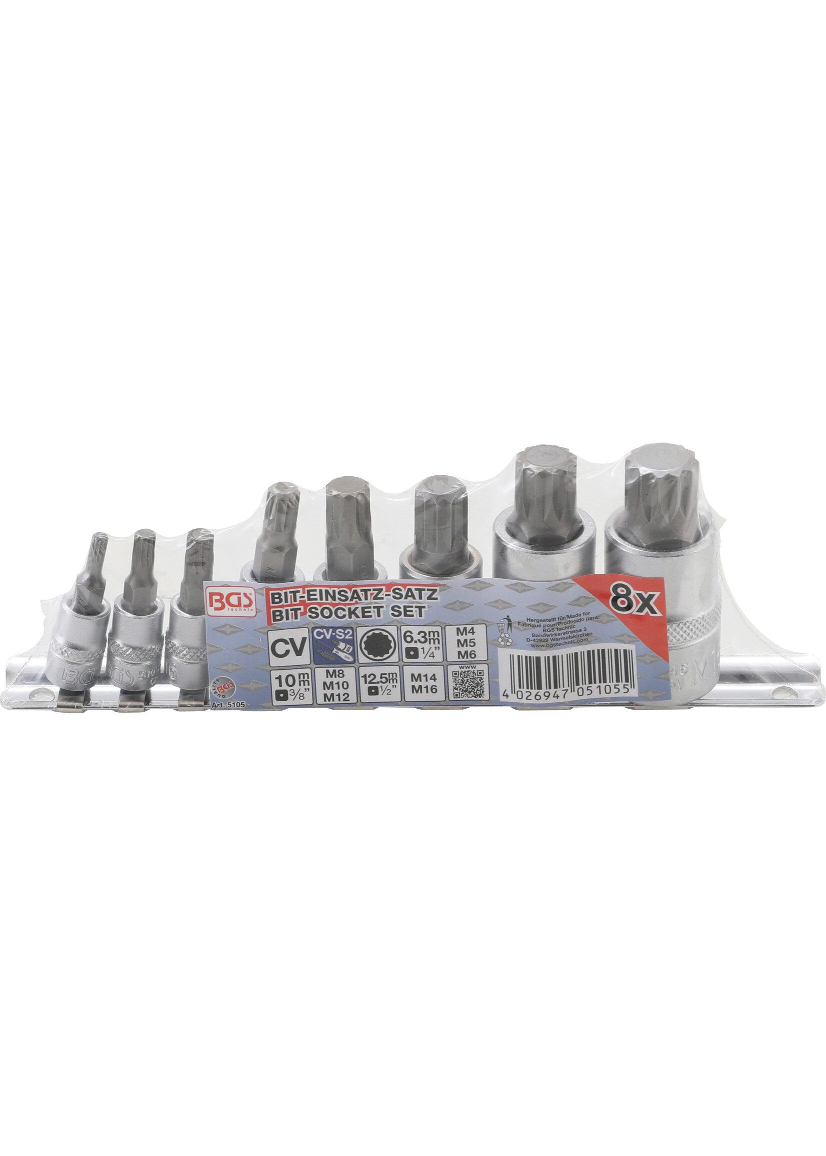 BGS Dopsleutel, Veeltand, XZN, spline, multi-torx doppenset (1/4" + 3/8" + 1/2") 8 delig