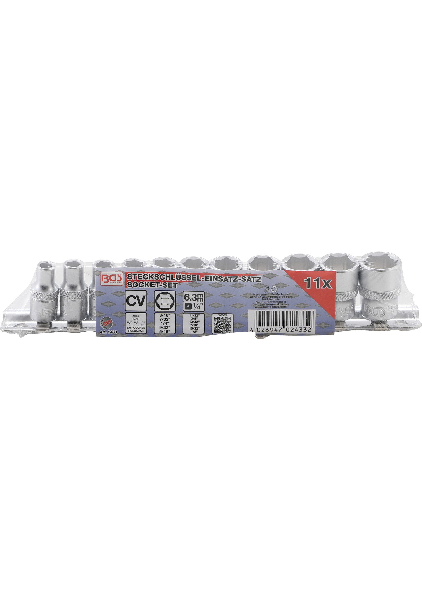 BGS Dopsleutel-inzetset, zeskant | Aandrijving inwendig vierkant 6,3 mm (1/4") | inch maten | 11 stuks