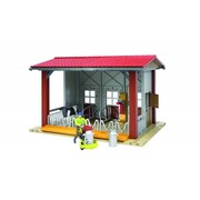 Bruder Stal met melkmachine, koe en figuur