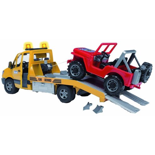 Mercedes Benz Bruder Mercedes Benz Sprinter sleepauto met licht en geluid module en Jeep