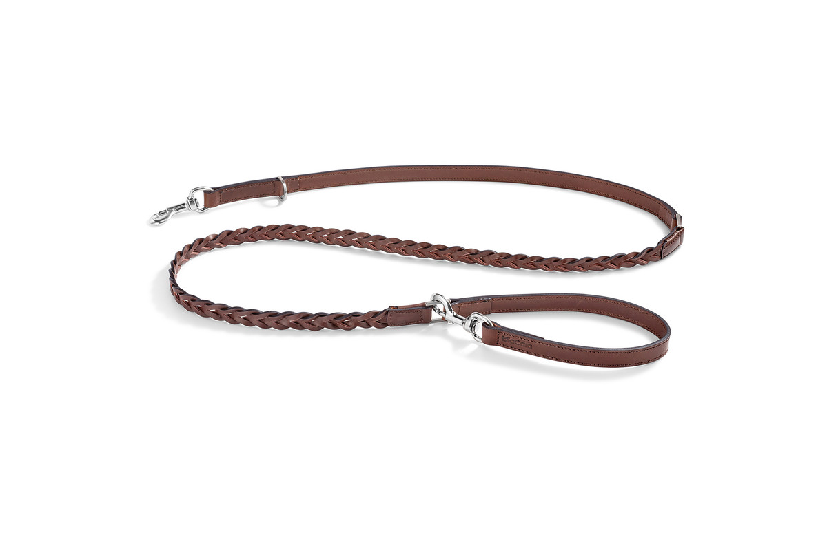 Cane Bergamo, Long Lead, Braided Leather Brown