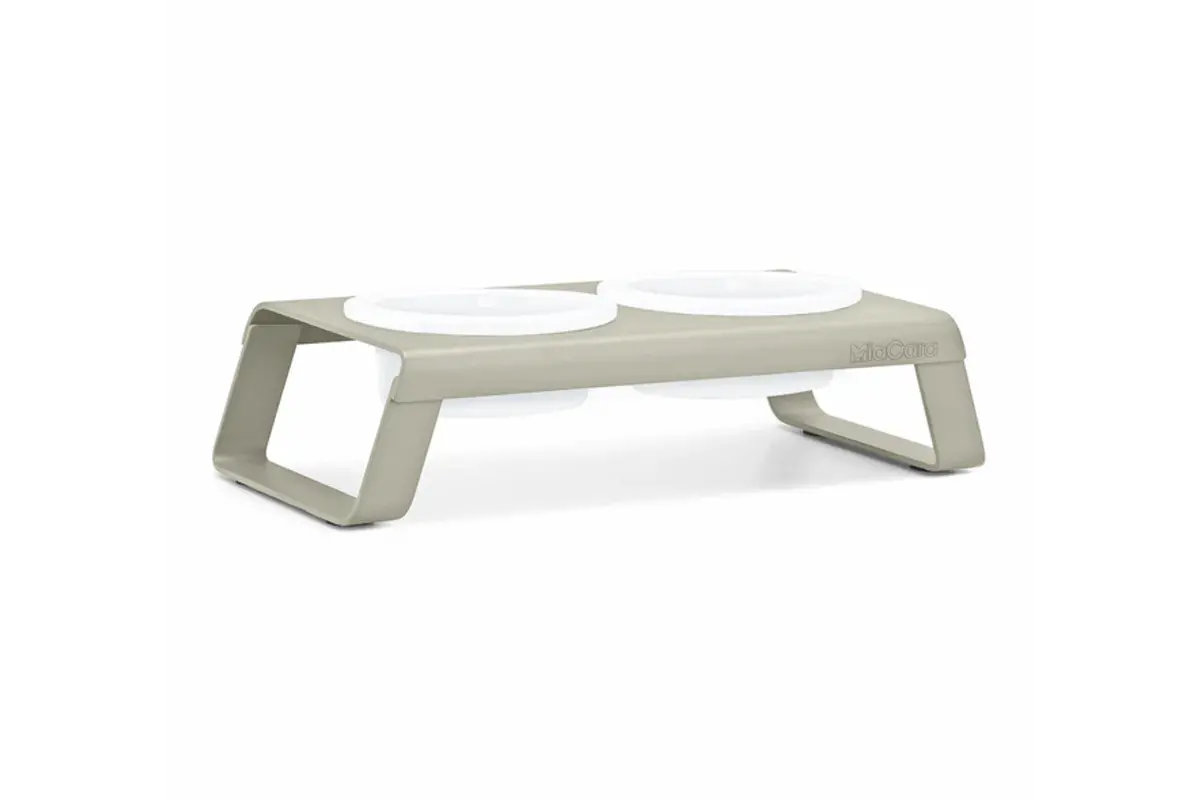 Desco, Dog Feeder, Powder-Coated Greige, Porcelain White