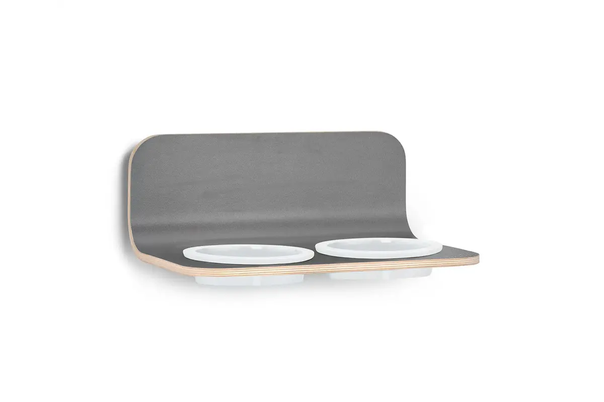 Gatto Arco, Cat Feeder with Porcelain Bowls, HPL Grey
