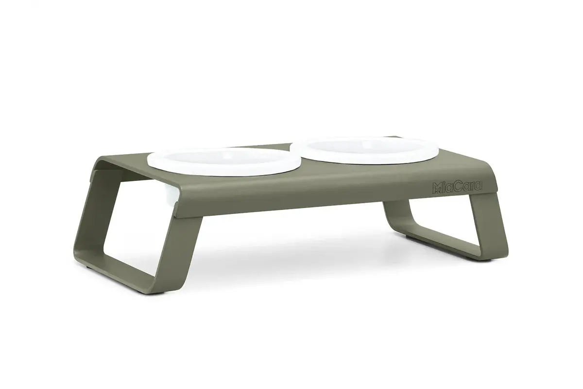 Gatto Desco, Cat Feeder with Porcelain Bowls, Powder Coated Grolive