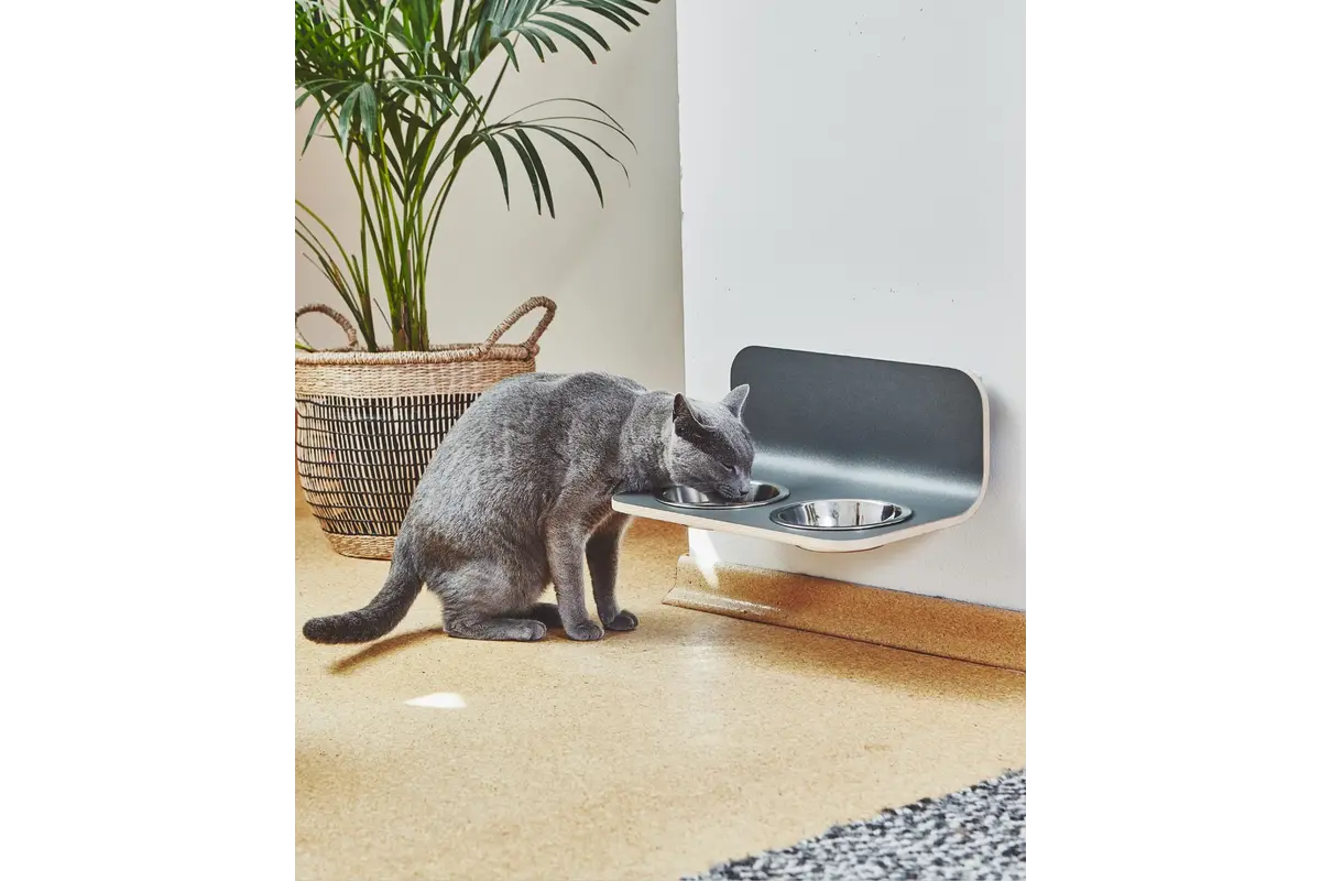 Gatto Arco, Kattenvoerbak met Roestvrijstalen Bakjes, HPL Grijs