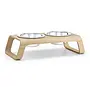Cane Desco, Dog Feeder with Stainless Steel Bowls, Ash Natural