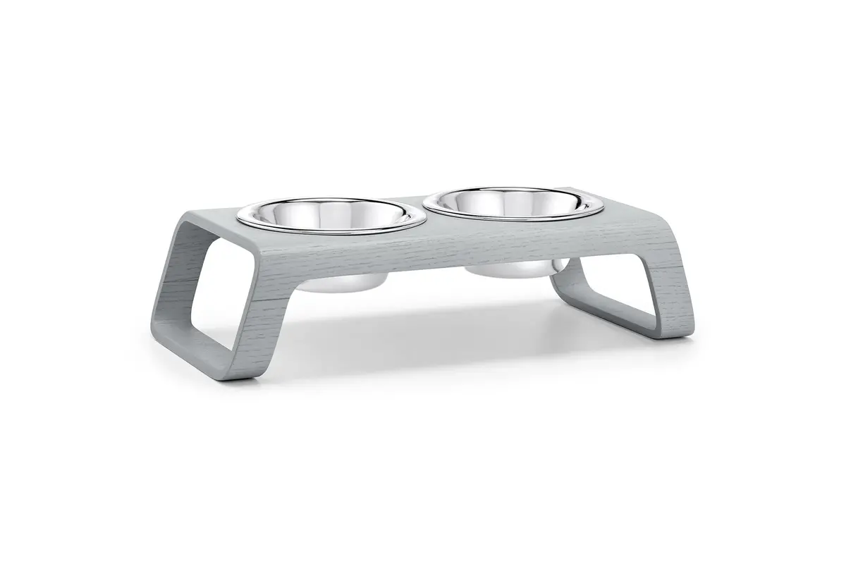 Cane Desco, Dog Feeder with Stainless Steel Bowls, Ash Grey Stained