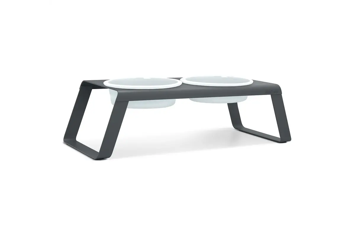 Cane Desco, Dog Feeder with Porcelain Bowls, Powder-Coated Grey