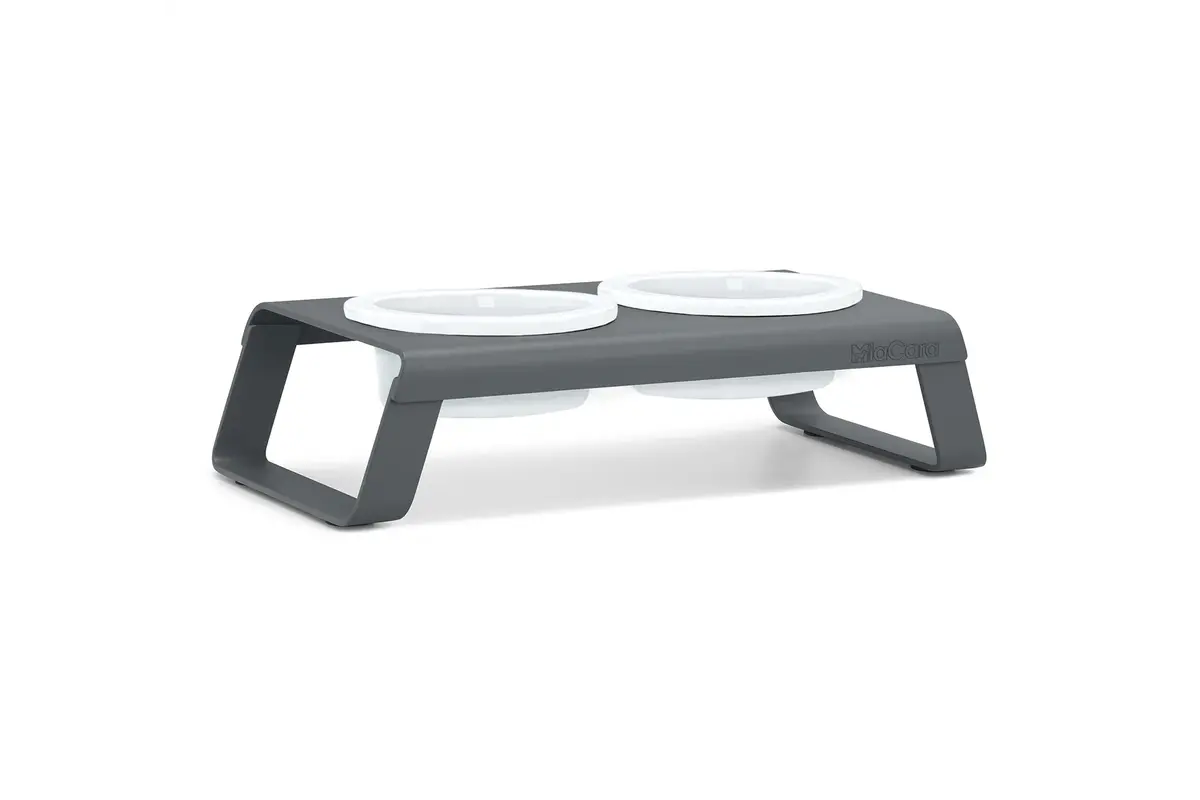 Cane Desco, Dog Feeder with Porcelain Bowls, Powder-Coated Grey