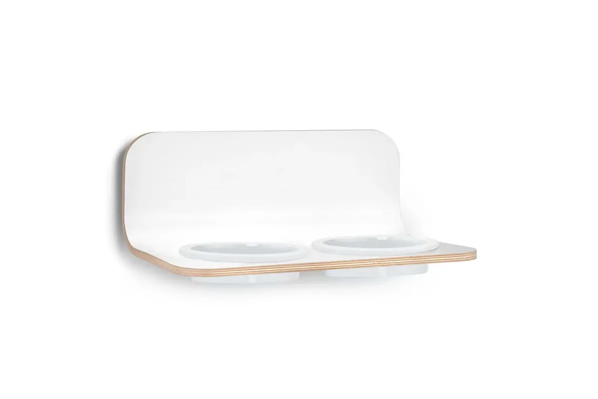 Gatto Arco, Cat Feeder with Porcelain Bowls, HPL White