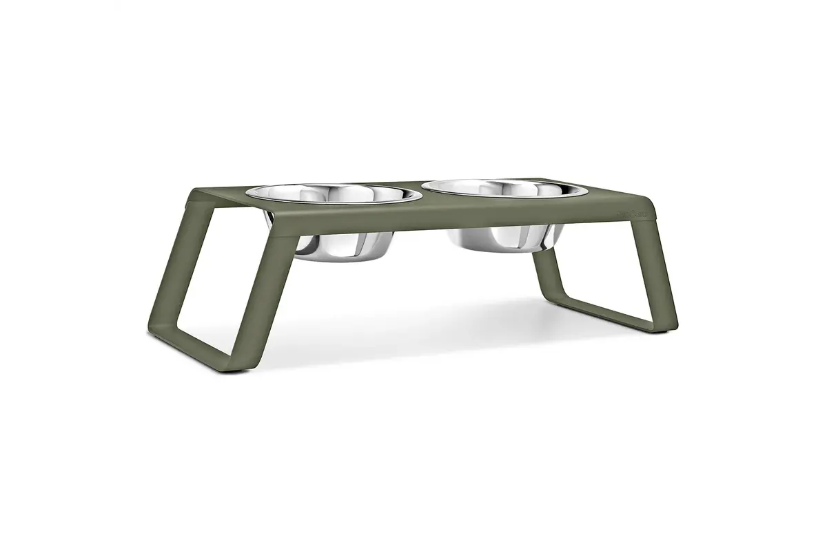 Cane Desco, Dog Feeder with Stainless Steel Bowls, Powder-Coated Grolive