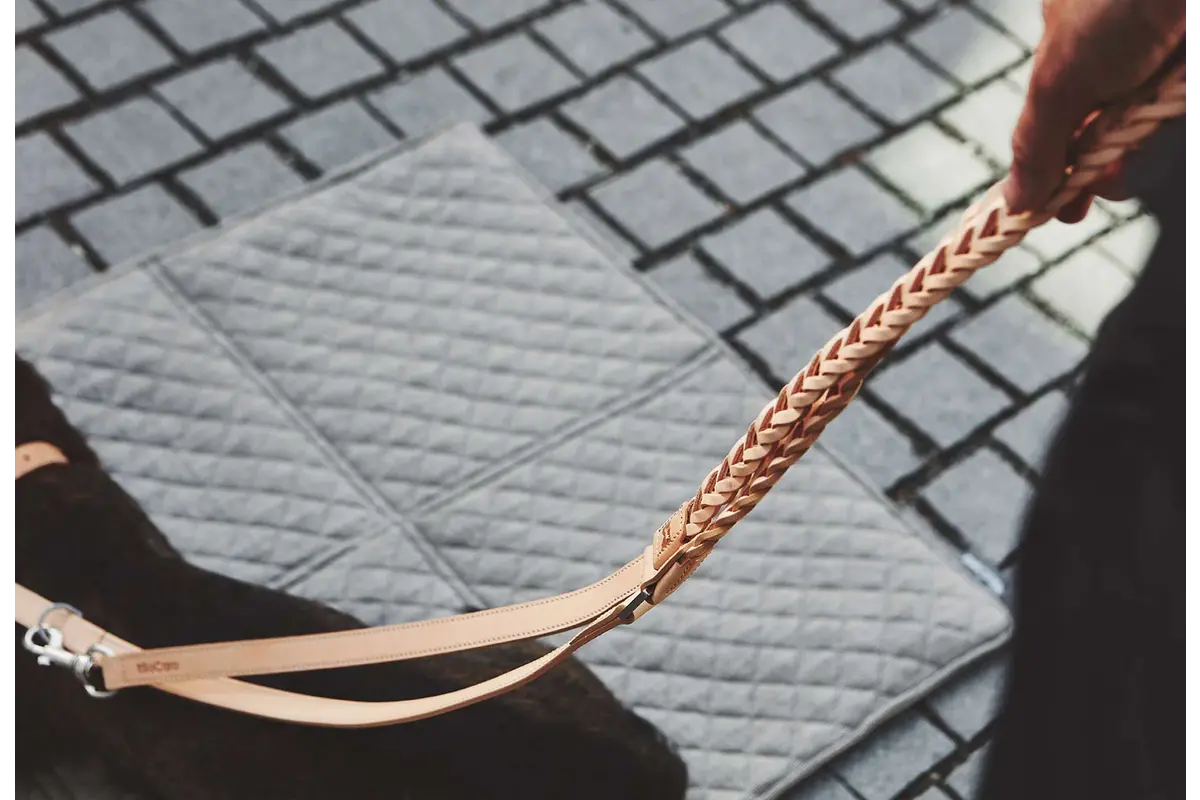 Cane Bergamo Leiband, Hondenriem Gevlochten Leder Natuurlijk