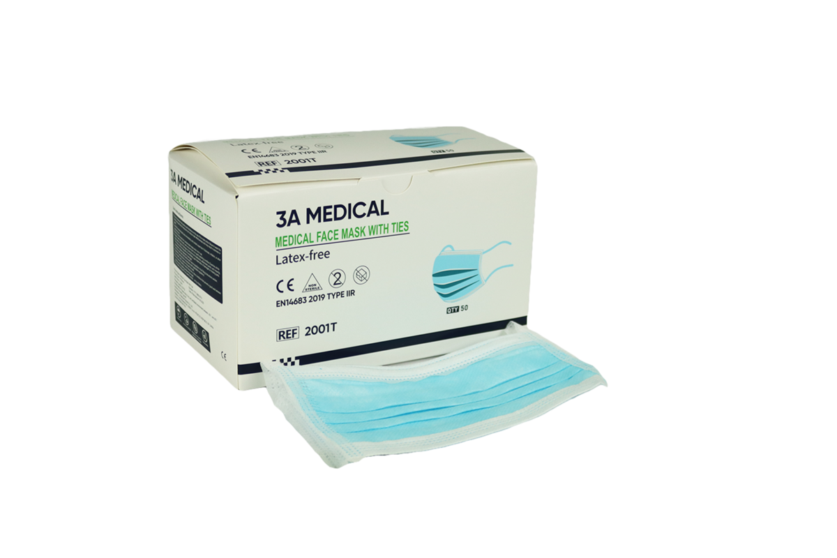 3A Medical Medizinische Mundmasken mit Fäden - 50 Teile pro Schachtel