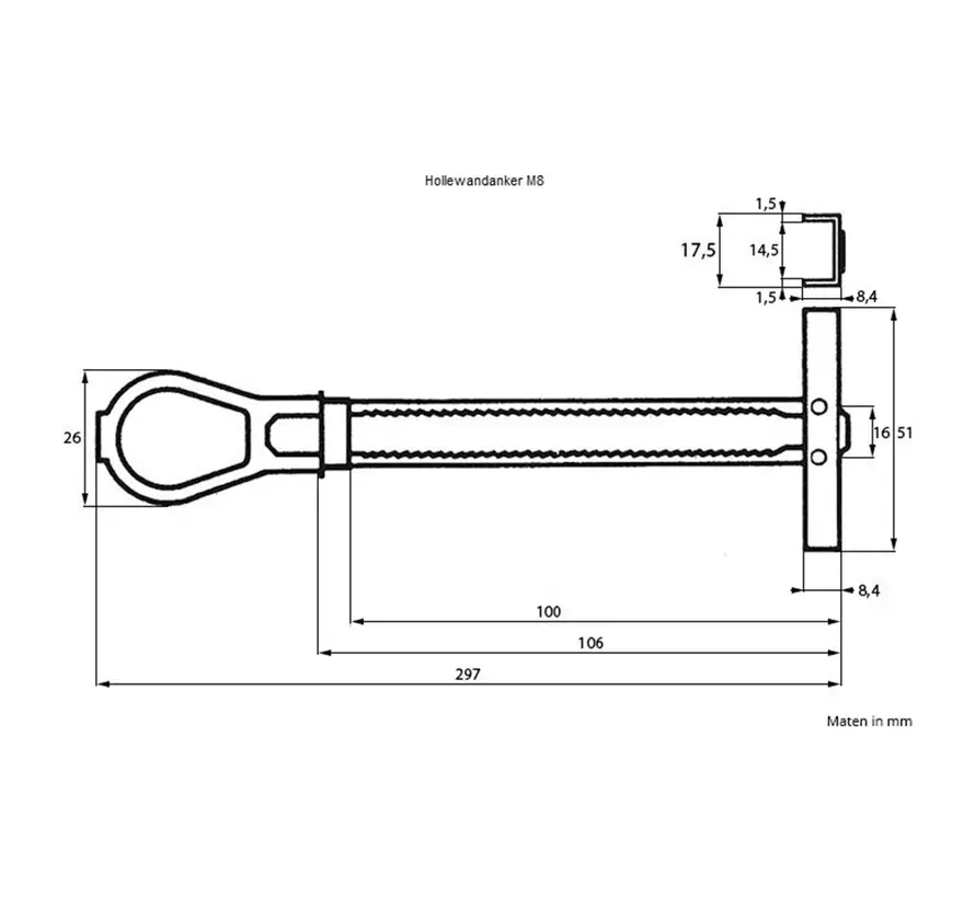 Toggler - Hollewand Anker - M8 (1 stuk)