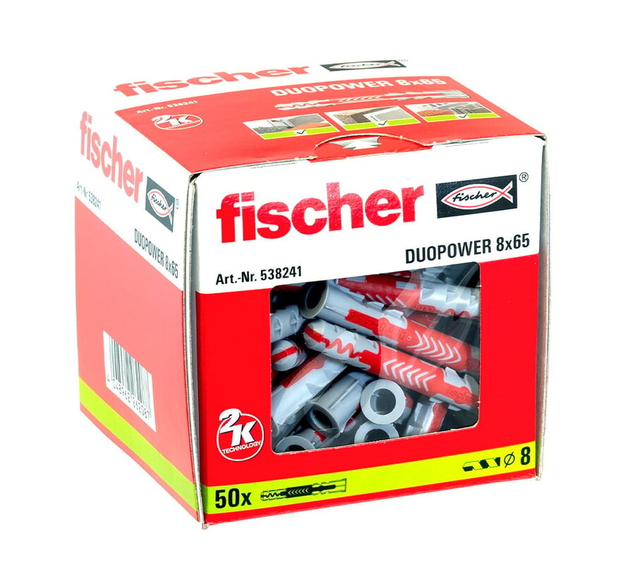 Fischer - DuoPower - Universele pluggen - 8 x 65mm extra lang (50 stuks)