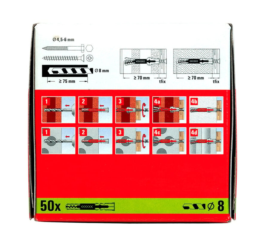 Fischer - DuoPower - Universele pluggen - 8 x 65mm extra lang (50 stuks)