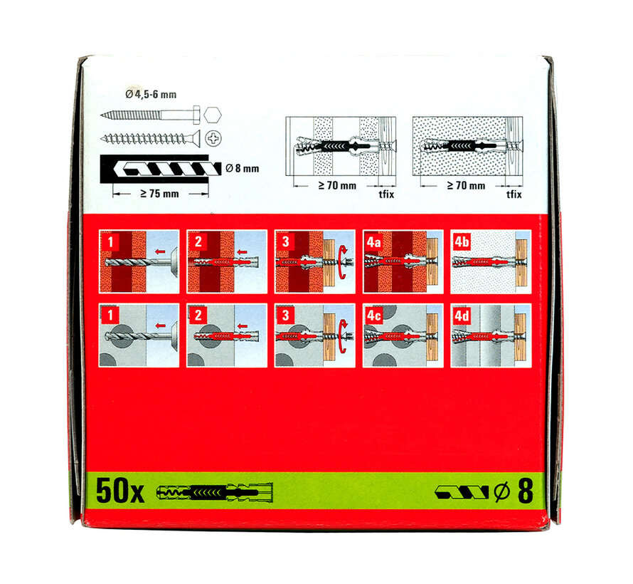 Fischer - DuoPower - Universele pluggen - 8 x 65mm extra lang (50 stuks)