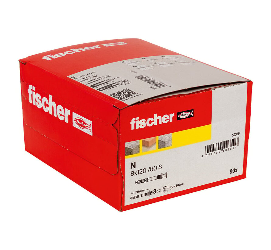 Fischer - Nagelplug N  -  8x120/80 S (50 stuks)