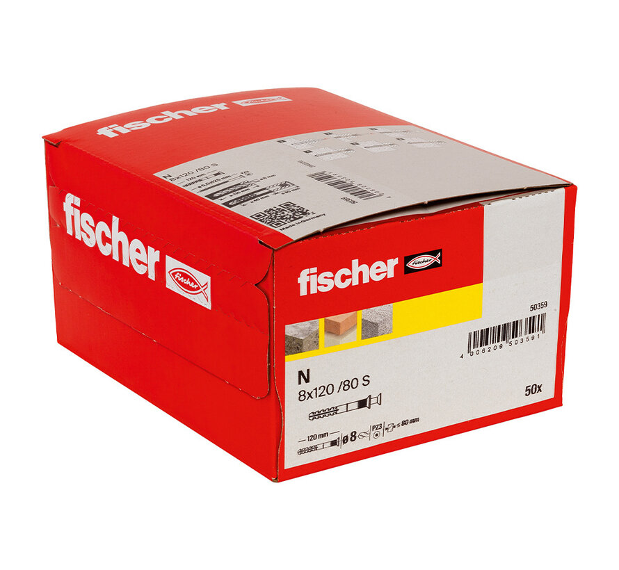 Fischer - N-S - Nagelpluggen/Slagpluggen - 8 x 120mm (50 stuks)