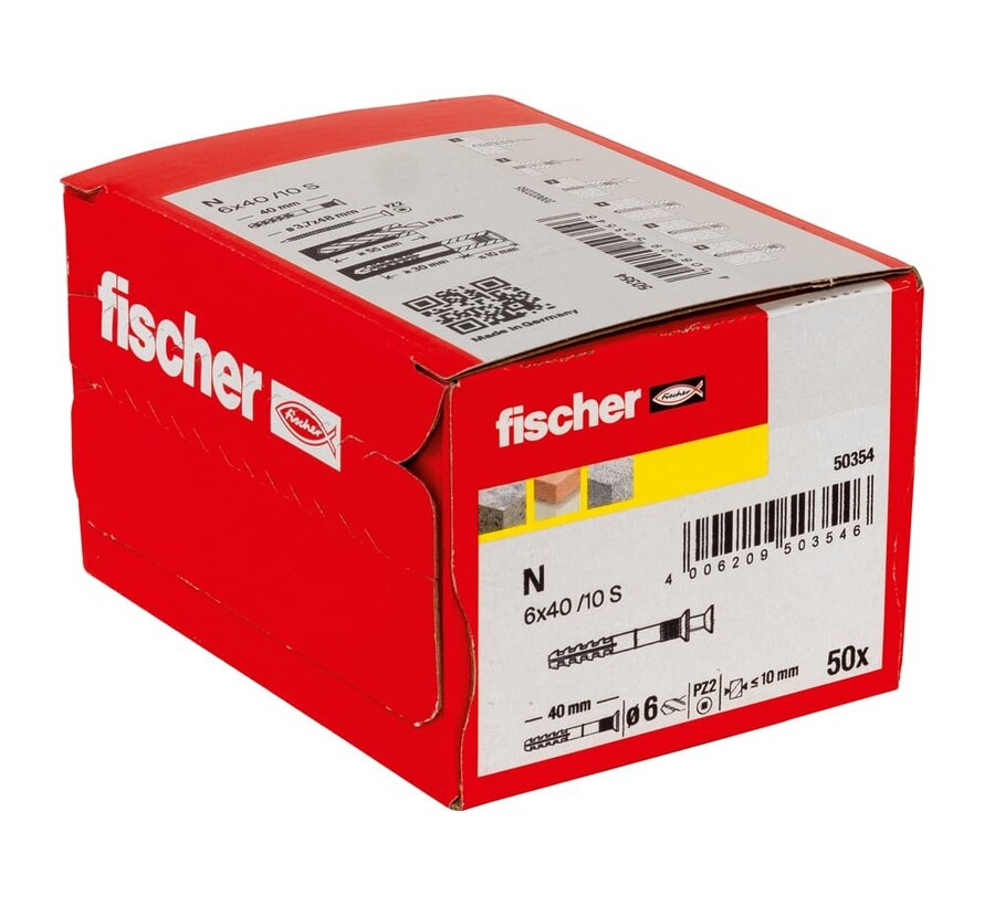 Fischer - N-S - Nagelpluggen/Slagpluggen - 6 x 40mm (50 stuks)
