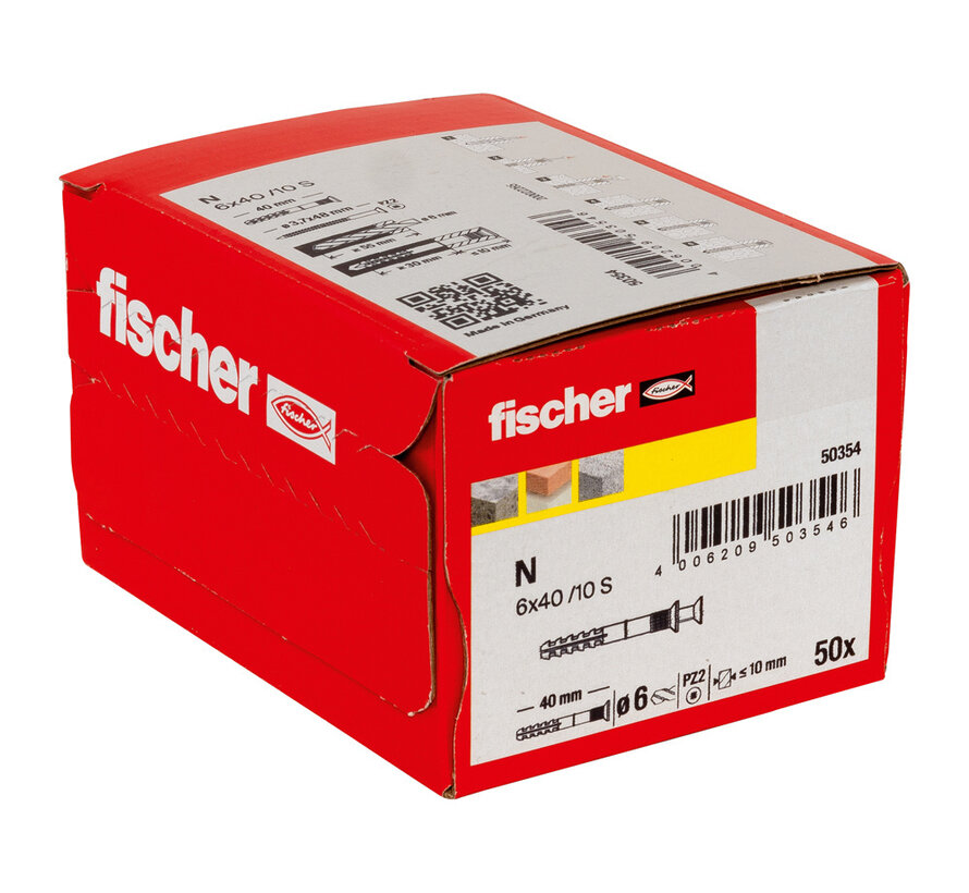 Fischer - N-S - Nagelpluggen/Slagpluggen - 6 x 40mm (50 stuks)