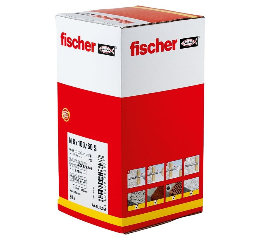 Fischer - N-S - Nagelpluggen/Slagpluggen - 8 x 100mm (50 stuks)
