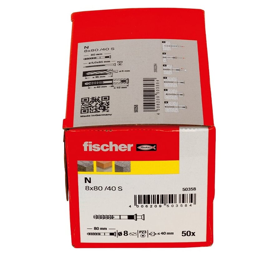 Fischer - N-S - Nagelpluggen/Slagpluggen - 8 x 80mm (50 stuks)