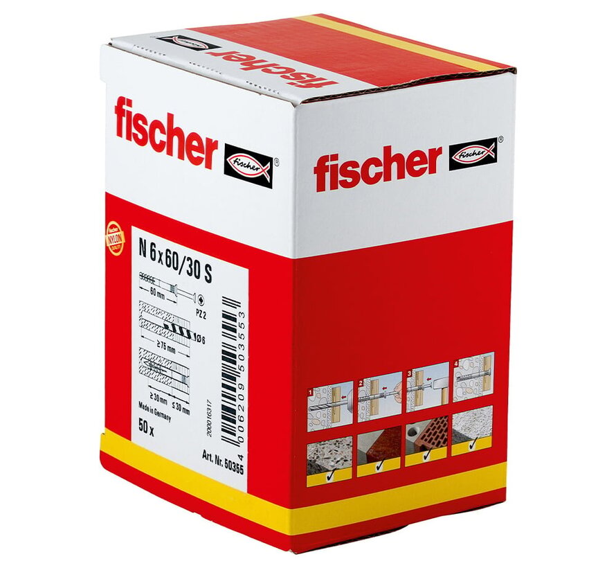 Fischer - N-S - Nagelpluggen/Slagpluggen - 6 x 60mm (50 stuks)