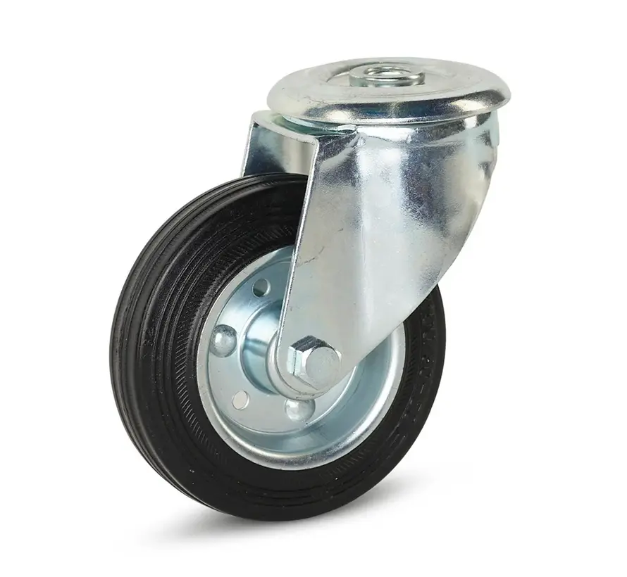 Reukloos rubber zwenkwiel met centraal gat 100mm - 80kg