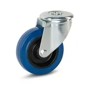 MESO Blauw elastisch rubber zwenkwiel met centraal gat - 100mm - 100kg