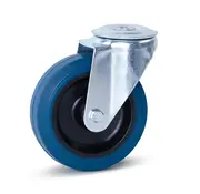 MESO Blauw elastisch rubber zwenkwiel met centraal gat - 125mm - 180kg