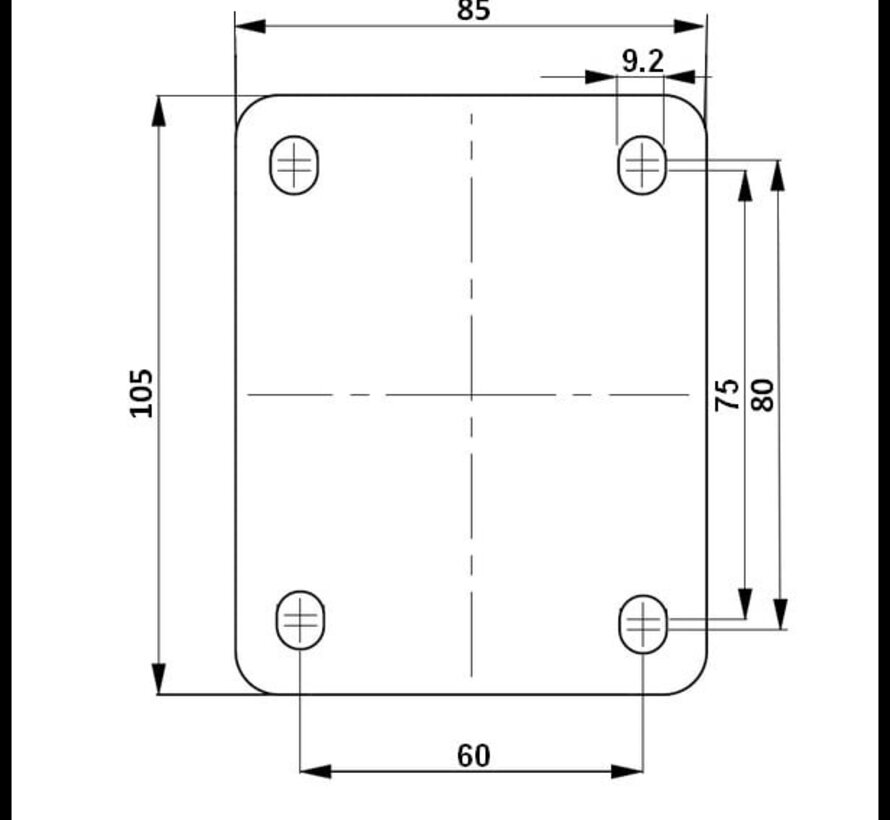 Grijs Rubber bokwiel zwarte behuizing - 100mm - 150kg