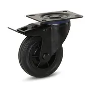 MESO Zwart rubber zwenkwiel geremd met topplaat - 100mm - 75kg