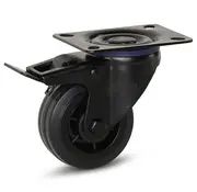 MESO Zwart rubber zwenkwiel geremd met topplaat - 80mm - 60kg