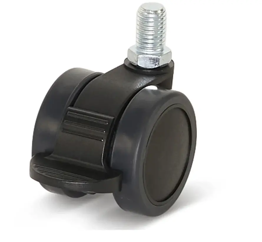 Premium meubelwiel, 42mm, PU geremd, draadstift 10x15mm