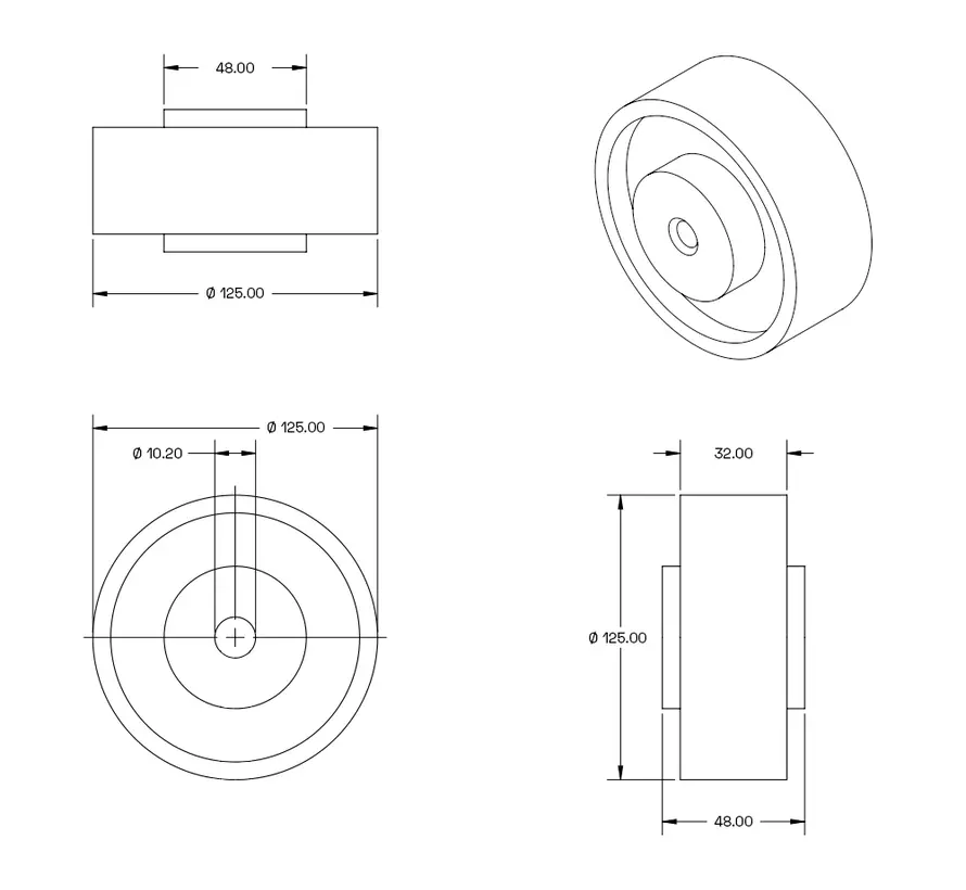 Apparaten wiel - 125mm - 130kg