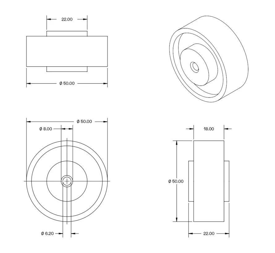 Transparant meubel wiel - 50mm - 50kg