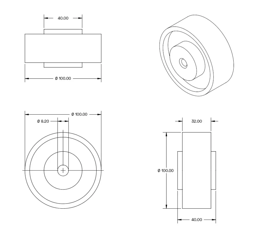 Apparaten wiel - 100mm - 110kg