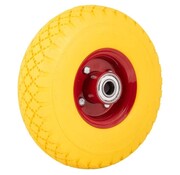 MESO Steekwagenwiel / Bolderkarwiel 3.00-4  - Anti lek (PU)  Metalen Velg, Geel/Rood - Kogellager, Draagvermogen 125kg. -