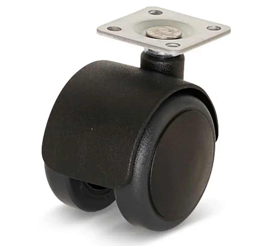 Premium meubelwiel, met kap, 50mm, PU met topplaat 36,5x36,5mm