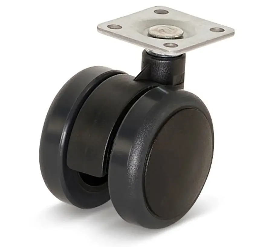 Premium meubelwiel, 50mm, PU met topplaat 36,5x36,5mm