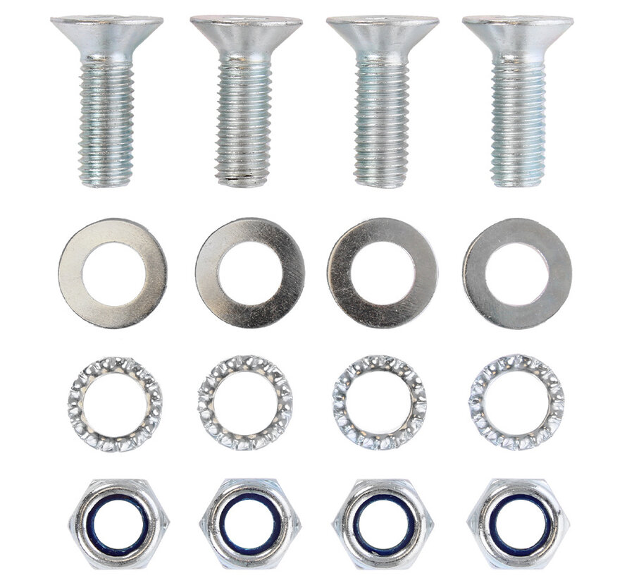 Montageset M12  - 4x Inbusbout - 4x Tandveerring - 4x Zelfborgende moer - 4x Sluitring