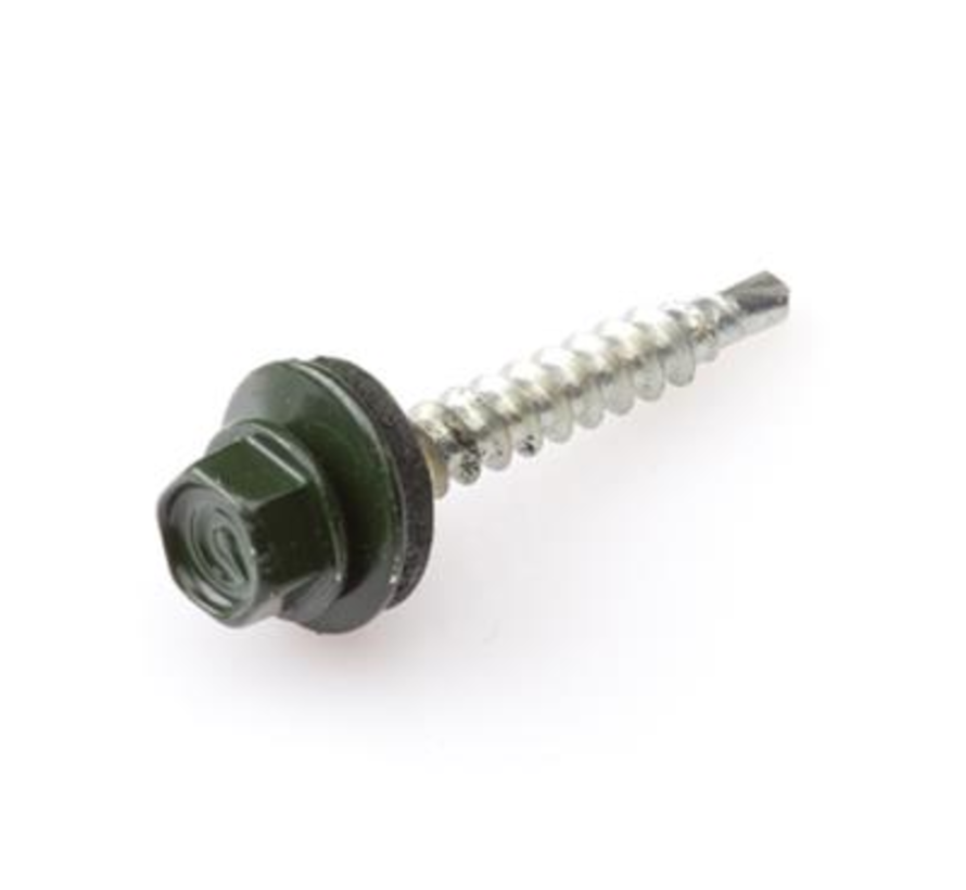 Dak & Gevel - Profielplaatschroeven - 4,9 x 35mm - Verzinkt - Voldraad - Groen (50 stuks)
