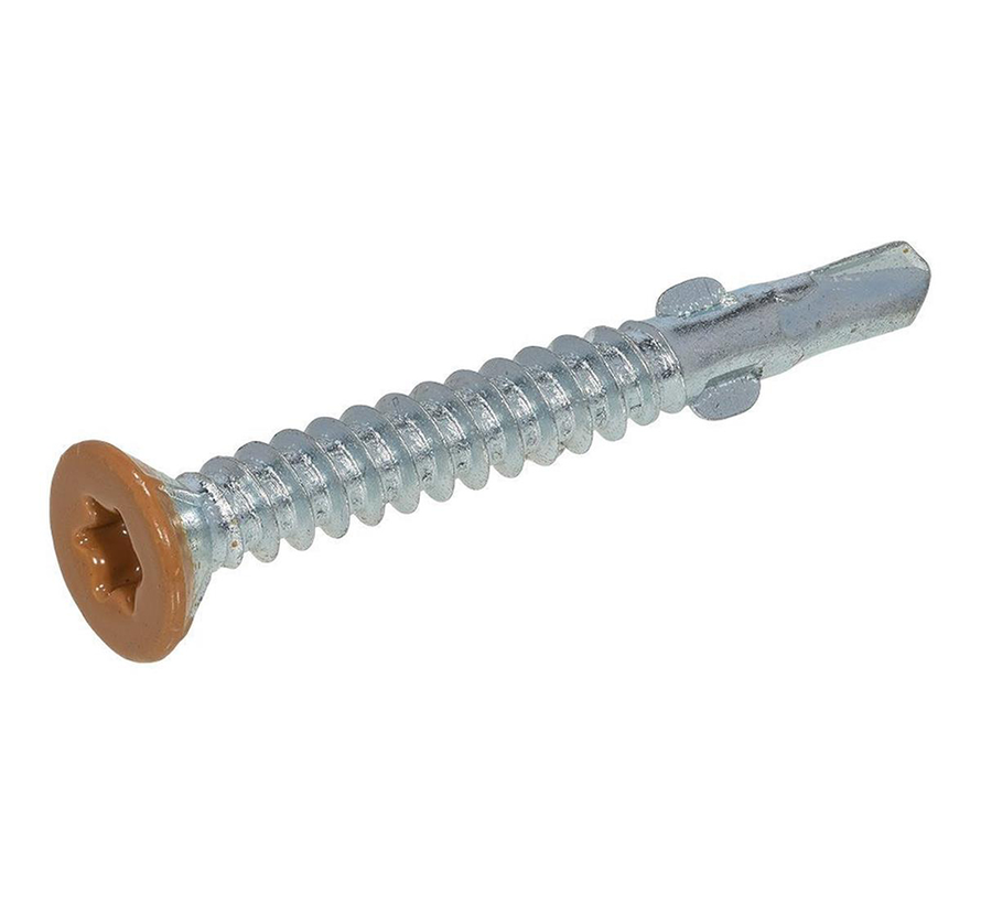 Proftec - Vleugelteks/Poortframe schroeven - Torx 20 - 4,2x32mm - Verzinkt - Bruine kop (100 stuks)