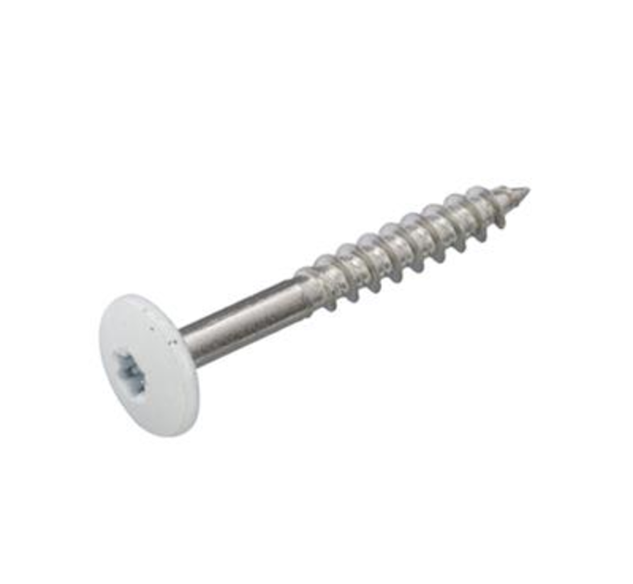 Schroeven voor montage Trespa platen - Torx 20 - 4,8x38mm - RVS - Deeldraad - Wit RAL 9010 (100 stuks)