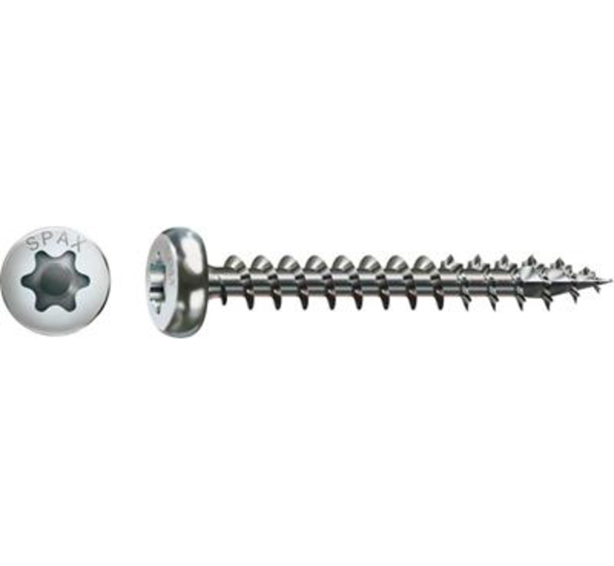 Spax - Spaanplaatschroeven - Torx 20 Cilinderkop - 4,0 x 25mm - Voldraad - RVS (200 stuks)